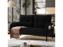Sofá 2 Plazas - Confortable Acolchado, Respaldo Alto, Bolsillos Laterales, Pies Metálicos - Negro