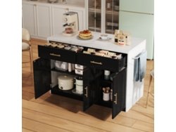 Isla De Cocina De 120x60x91cm Con Tomas Usb, Estantes Ajustables Y Toallero.