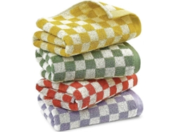 Rebe-toallas De Mano Para Baño 4 Paquetes, Algodón Suave Absorbente, Cuadros Decorativos, 75*35cm, Amarillo Morado Verde Rojo