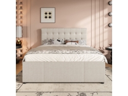 Cama Tapizada 140x200cm - Cama Doble, Con Tres Cajones, Cama Extensible, Cabecera Ajustable, Sin Colchón - Beige