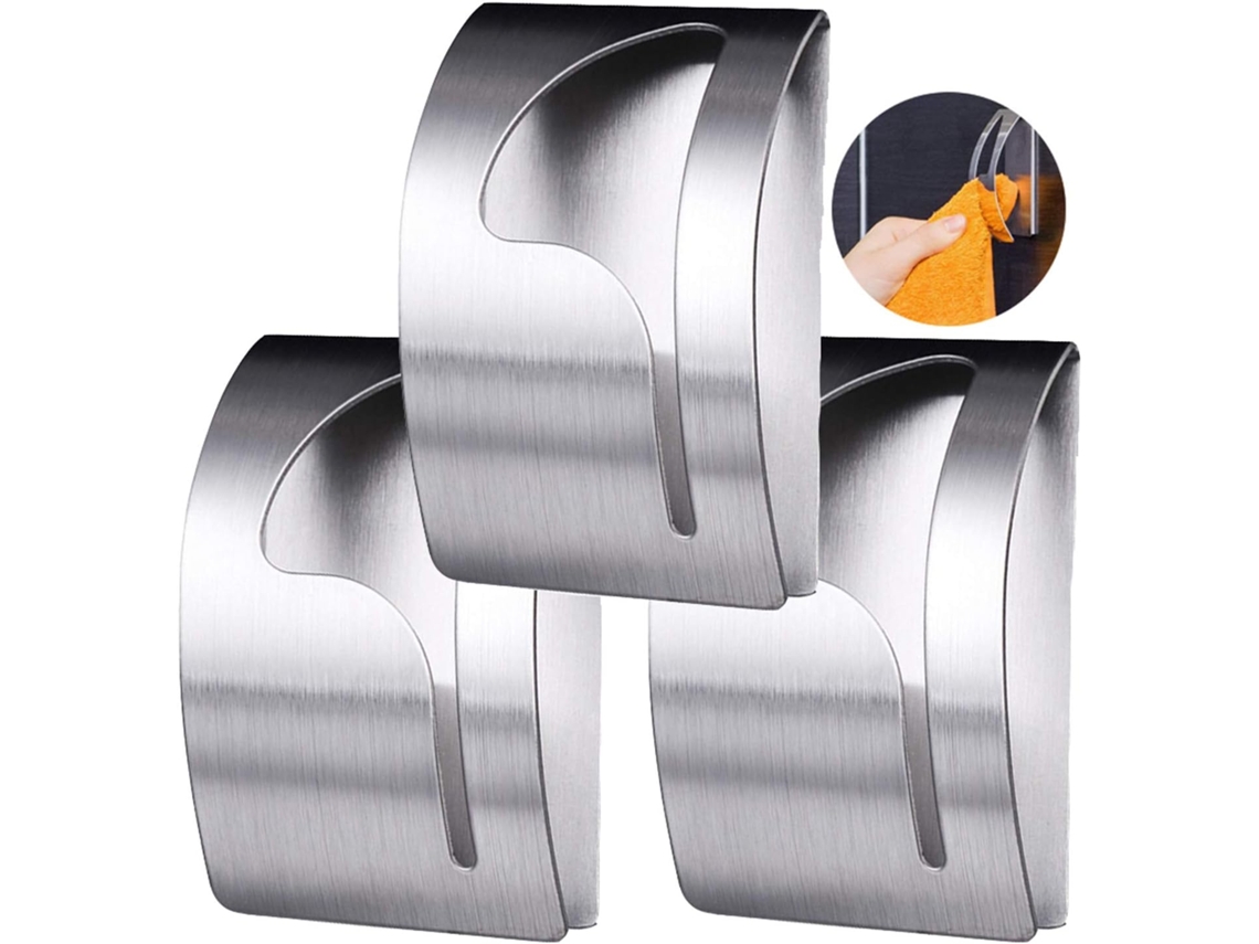 Soporte autoadhesivo para trapos de cocina de acero inoxidable, abrazadera de cocina, 3 piezas, ganchos para toallas, gancho autoadhesivo Jortmrd