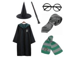Disfraz De Mago Harry Potter Set 6 Piezas Capa Talla 115cm 3-4 Años Verde 115 Cm (3-4 Años) Verde