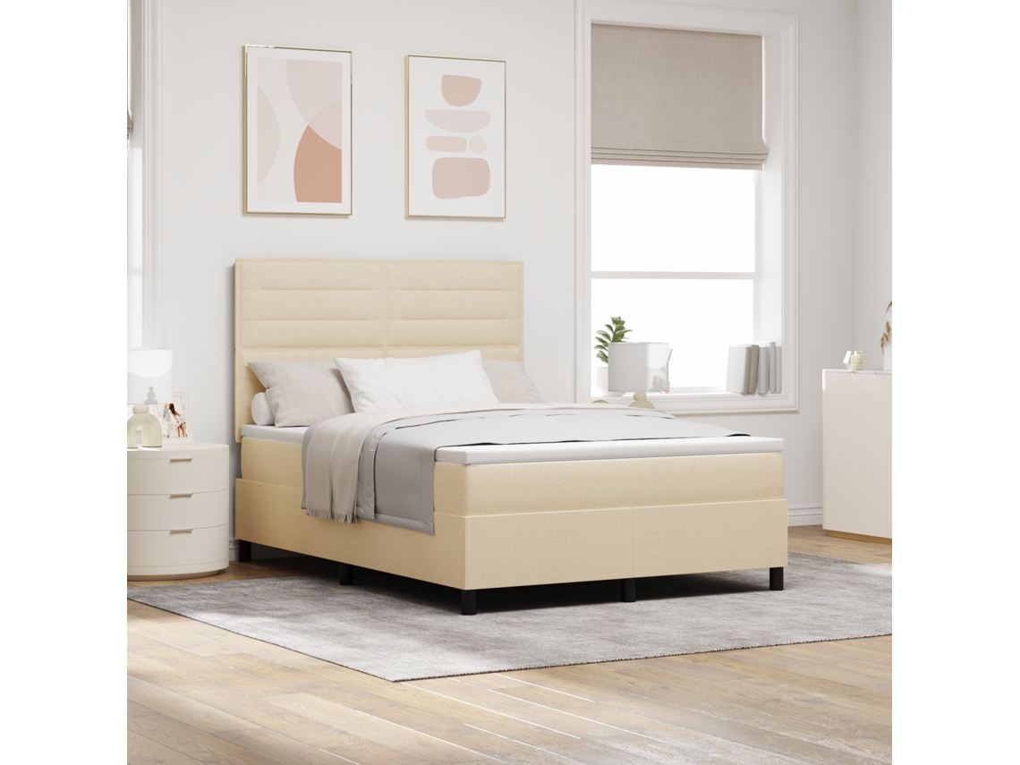 Cama Box Spring Con Colchón Crema 140x190 Cm Tela