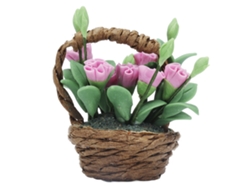 Cesta de flores modelo 2026 con claveles, miniatura, escala 1:12, decoración para casa de muñecas.