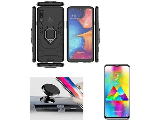 Kit Carcasa y Protector de Cristal Samsung Galaxy A20s Military Defender Negro
