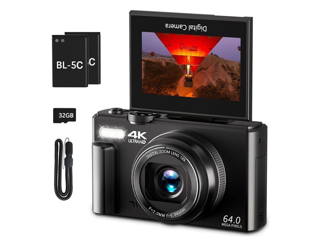 Cámara Digital 4k Wifi 64mp Pantalla Abatible 180º Ultra Ligera Regalo Para Principiantes (negro)