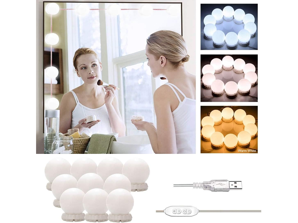 Kit de luces LED para maquillaje Hollywood, 10 bombillas, USB, control de brillo y modos NEVEANCE