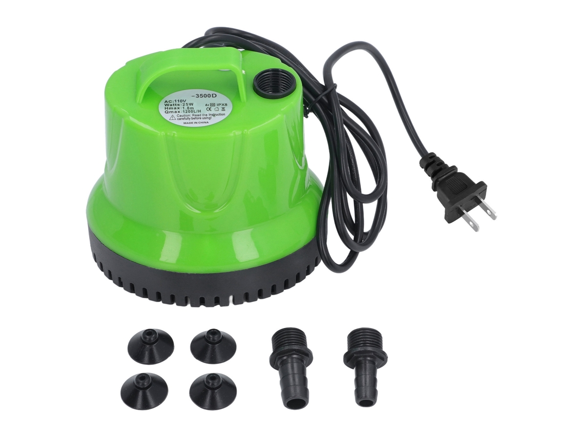Bomba sumergible de 25 W, 1200 l/h, succión inferior, 110 V, para tanques, acuarios y fuentes, boquilla de 16/19 pulgadas.