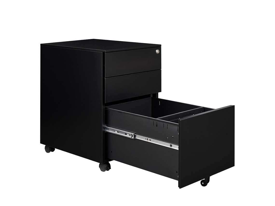 Cajonera con cajón con cerradura - Negro - Metal - 3 cajones IVOL