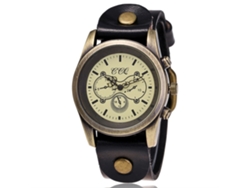 Reloj De Cuero Pu Redondo De Moda Retro Bronce Unisex Reloj De Cuarzo Negro