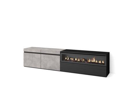 Mueble TV Televisión 200x45x35cm Para TV hasta 80 Chimenea eléctrica Cemento