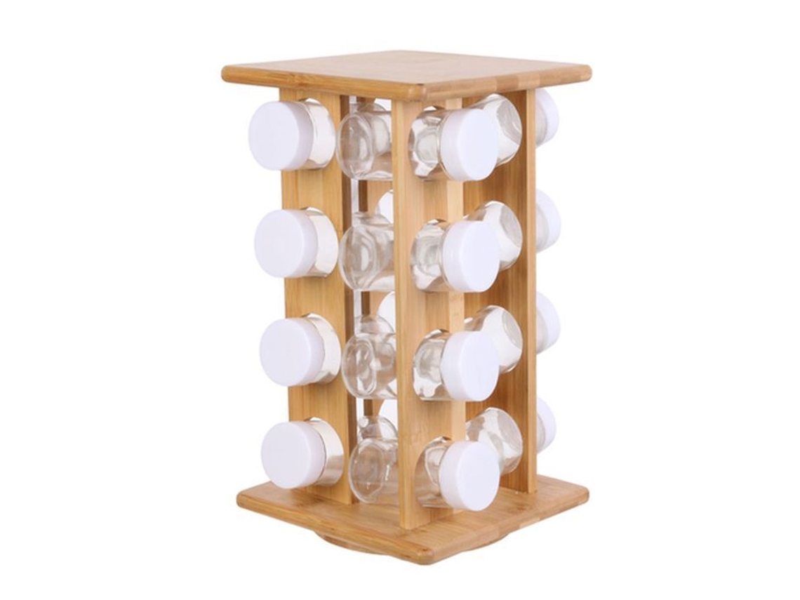 Expositor de especias - Cook Concept - Dispensador giratorio de 16 recipientes - Madera de bambú - Beige - Al. 31 x 17,5 x 17,5 cm