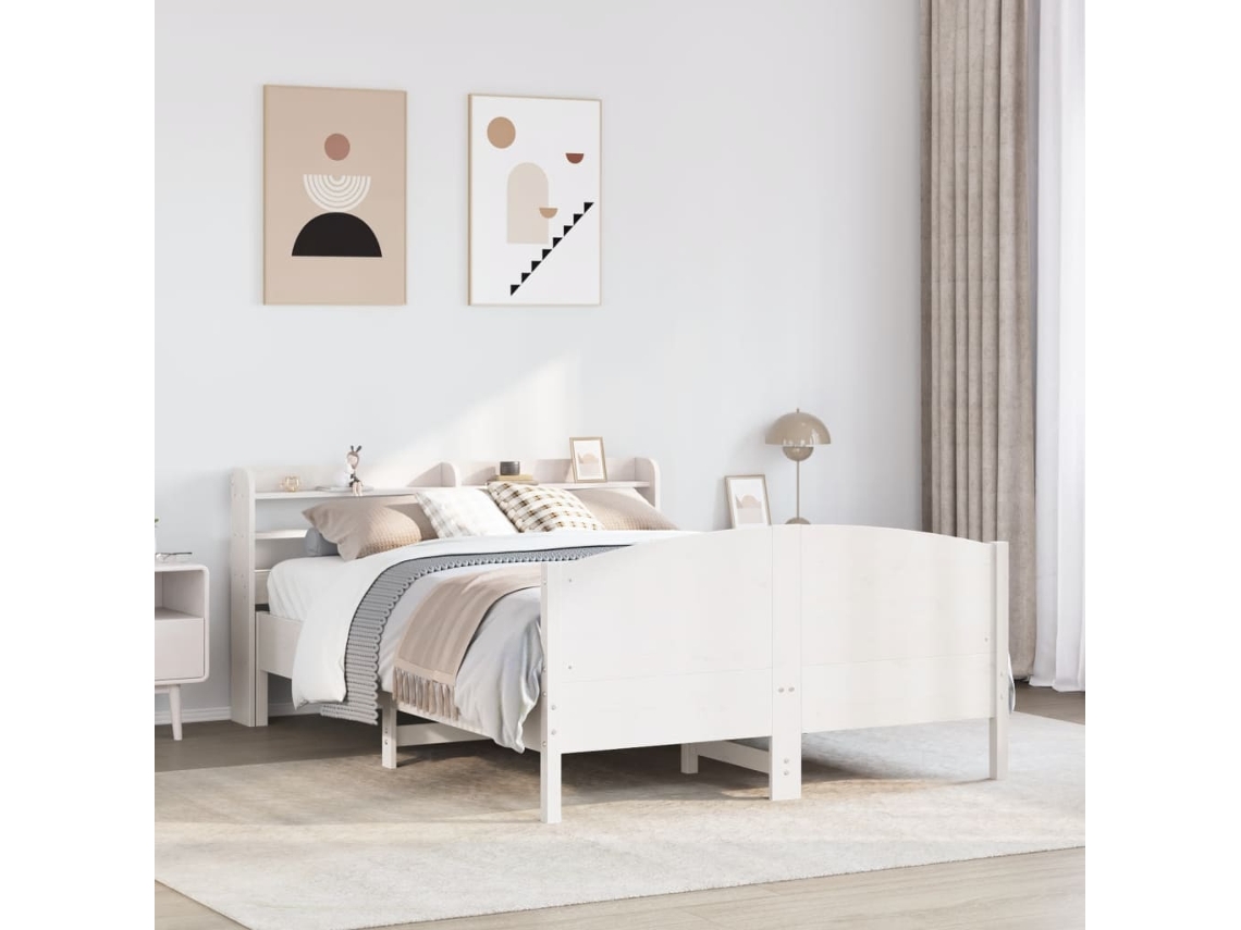 Estructura De Cama Sin Colchón Madera De Pino Blanca 140x200 Cm