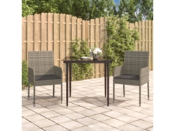Juego de comedor de jardín de 3 piezas con cojines de mimbre negro/gris de DKD Home Decor