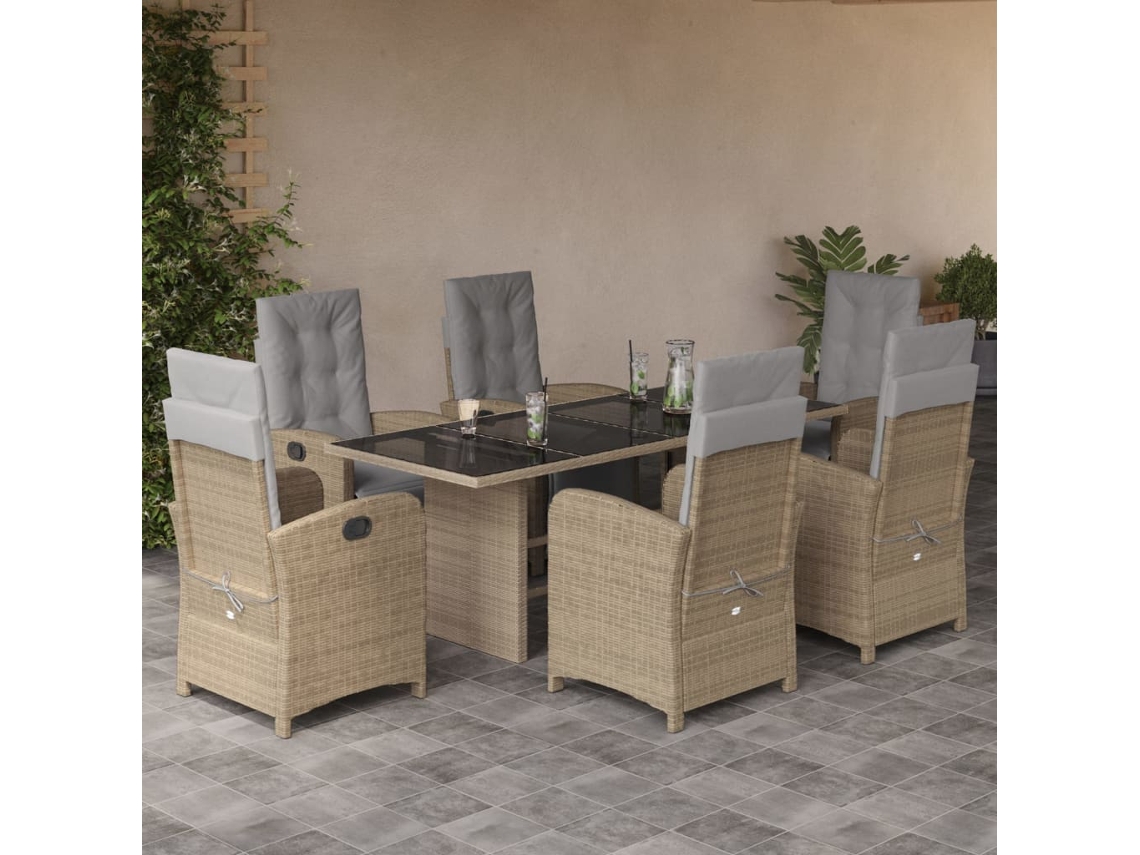Juego de comedor de jardín de 7 piezas con cojines, mimbre sintético beige, DKD Home Decor
