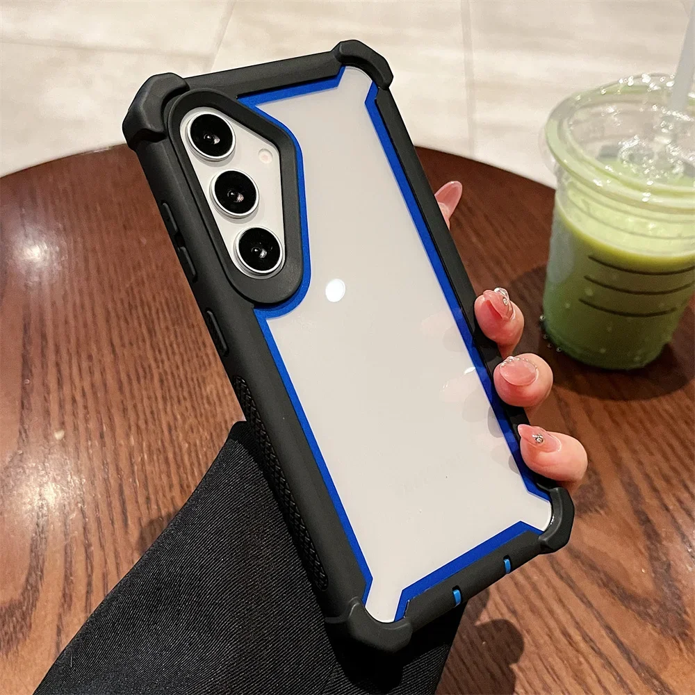 (samsung S24 Fe, Azul) Funda De Lujo Transparente De Doble Capa Reforzada Para Teléfono Samsung