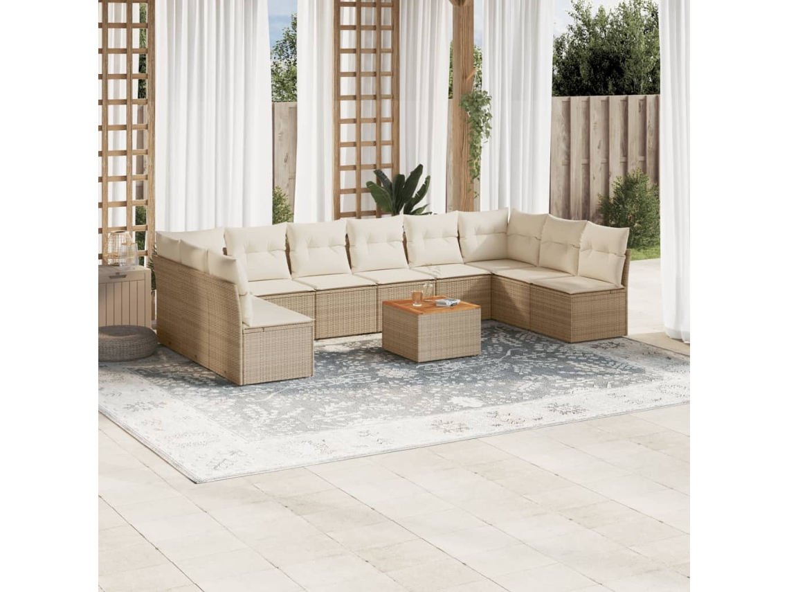 Conjunto de sofá de jardín de 11 piezas con cojines, mimbre sintético beige, DKD Home Decor