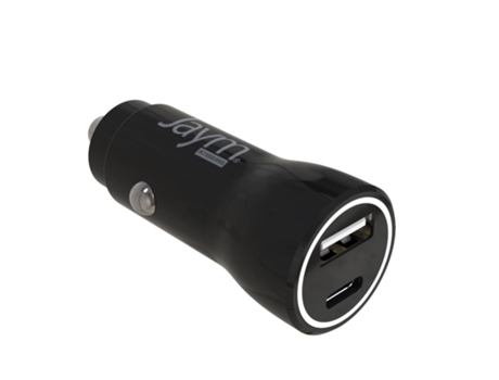 JAYM - Cargador de coche compatible con 12/24 V - Ultra rapido 3A - USB-C Power Delivery - 2 enchufes: USB-C y USB-A para Apple iPhone, Samsung, An...