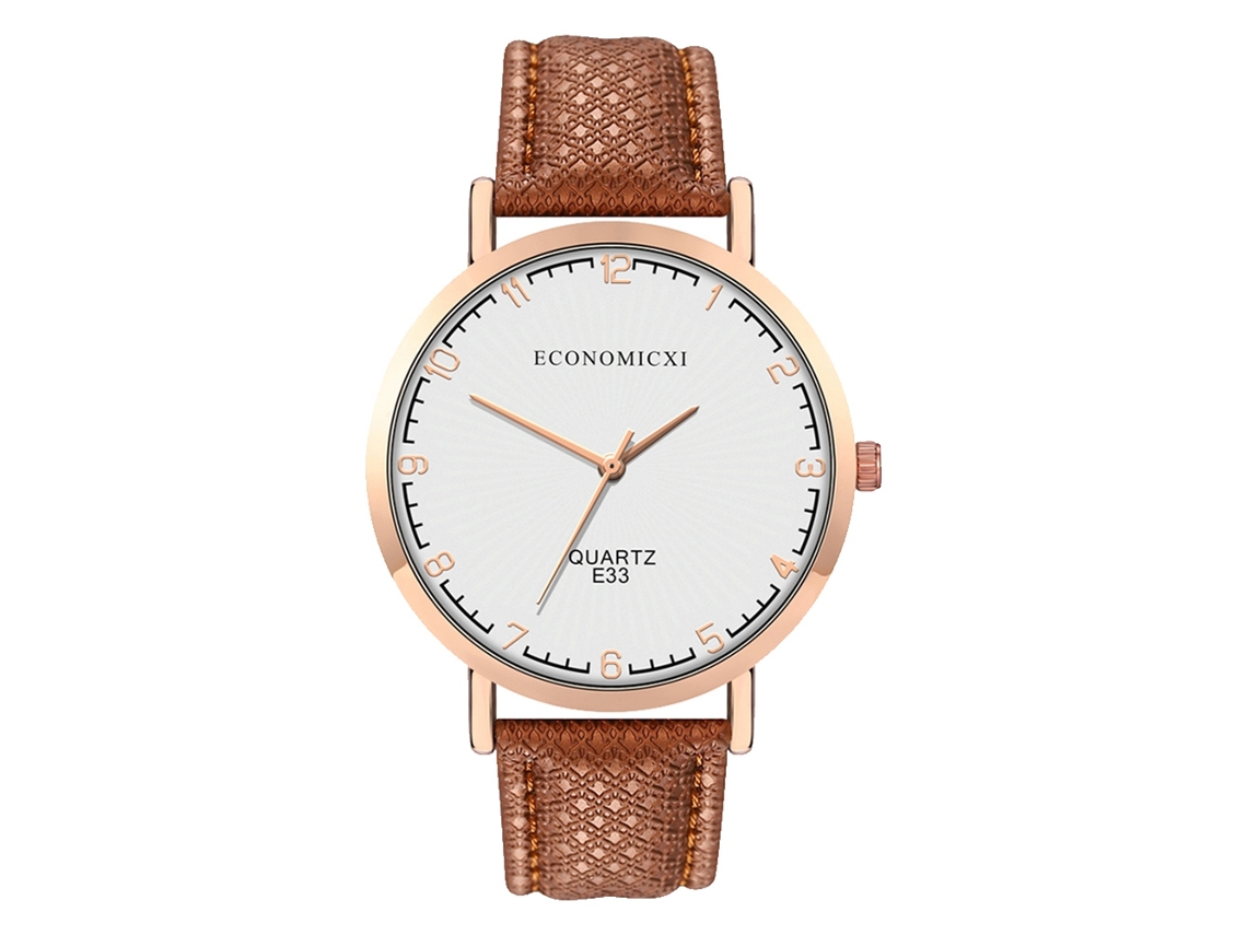 Reloj De Pulsera Unisex De Cuarzo Con Correa De Pu, Esfera Redonda, Blanco/marrón
