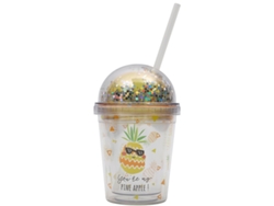 Vaso de plástico plano reutilizable de 12 oz con tapa y pajita NEVEANCE