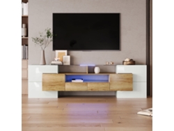 Mueble Tv 200cm Blanco Led Cristal Diseño Moderno Salón Elegante