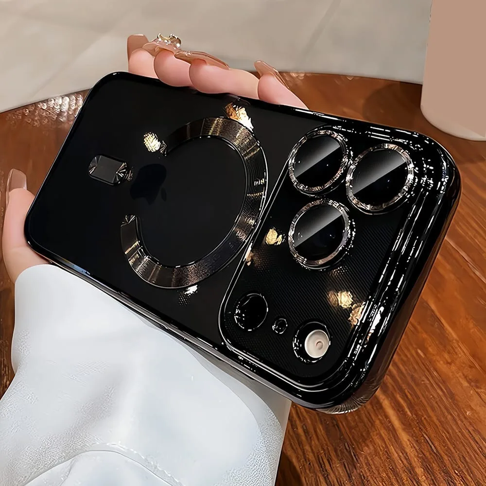 (iphone 15 Pro Max Negro) Funda Magnética Transparente Galvanizada Para Iphone, Funda Protectora De Material Tpu Suave.