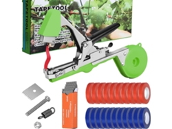 Dispositivo de atado de plantas de aluminio Einnenffer con correa, cuchilla de repuesto, 20 rollos de cinta adhesiva, caja de clavos, ligero y ergonómico, verde