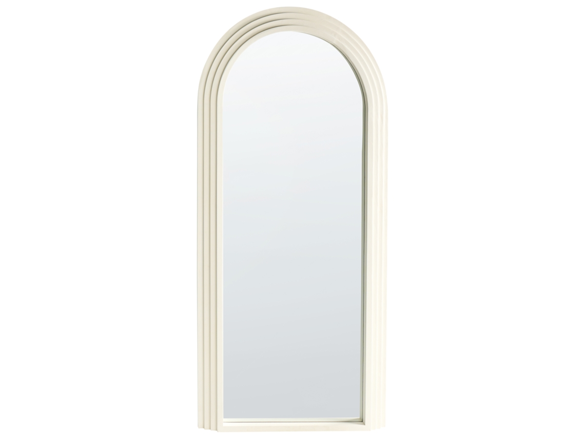 Elegante Espejo en Arco con Marco de Madera Beliani Dijon Madera de Paulownia Blanco 80x3x170