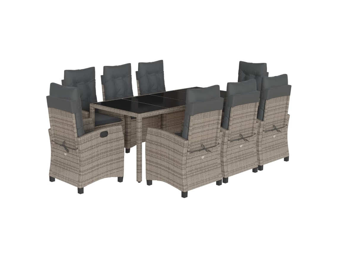 Maison Exclusive - Set Comedor Jardín 9 Pzas Y Cojines Ratán Sintético Gris