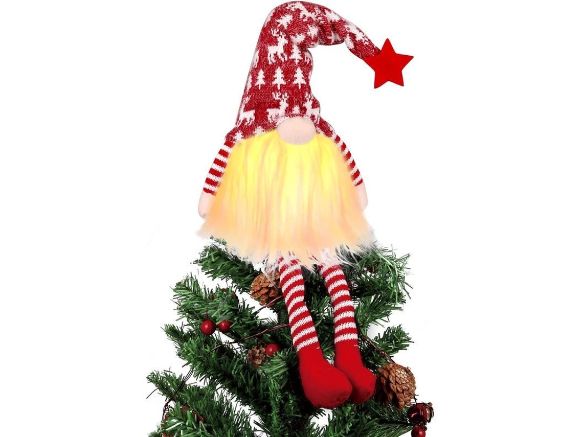 Adorno De Cima Para Árbol De Navidad Con Luces Led Gnomo De Peluche 35cm Decoración Navideña
