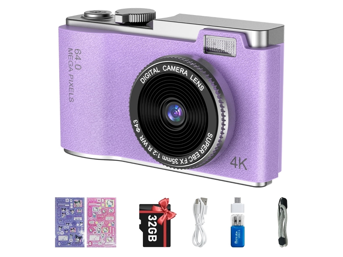 Mini Cámara Digital Compacta De La Cámara 4k Hd Pantalla 32g De 24 Pulgadas Morada Veanxin