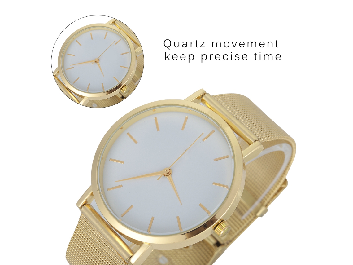 Reloj Analógico De Cuarzo Unisex Con Correa De Malla De Aleación - Dorado