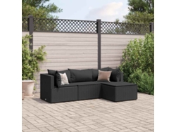 Conjunto de jardín de 4 piezas con cojines en mimbre sintético negro de DKD Home Decor