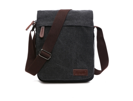 Bolso bandolera deportivo en lona y piel. Negro