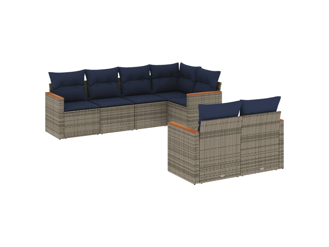 Conjunto de sofá de jardín de 7 piezas con cojines, ratán gris. EXCLUSIVO DE MAISON.