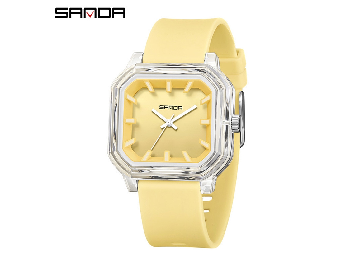 Reloj De Cuarzo Cuadrado (amarillo Transparente), Diseño Sencillo, Marcadores Tridimensionales, Versátil, Resistente Al Agua Para Estudiantes.