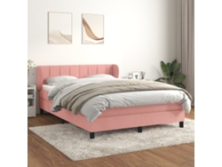 Cama Box Spring Con Colchón Terciopelo Rosa 140x190 Cm