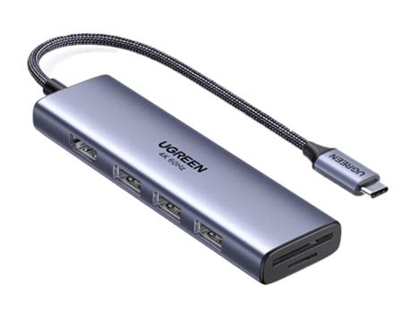 Adaptador UGREEN 60383 Cm511 6In1 Tipo-C a HDMI 3Usb3.0 Sd/TF para Huawei Mate40/P50 S20