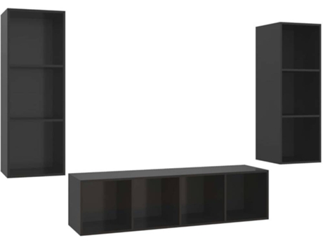 Conjunto 3 Muebles de salón VIDAXL madera de ingeniería negro con brillo