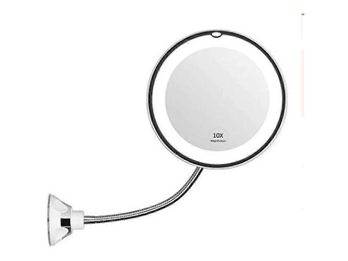Rebe-espejo De Maquillaje Flexible Con Luz Led, 10x Magnificación, Ventosa Potente, Iluminación Anti-reflejos, Ideal Para Viajes