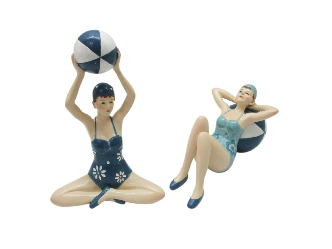 Figura niña sentada 2 Unidades Azul de Resina 20X7X14cm Figura de Persona Decoración Hogar BY SIGRIS