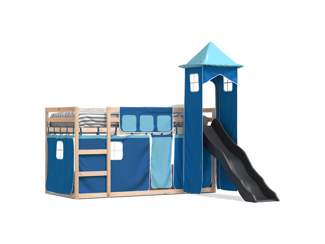 Maison Exclusive - Litera Con Tobogán Y Cortinas Azul 90x190 Cm