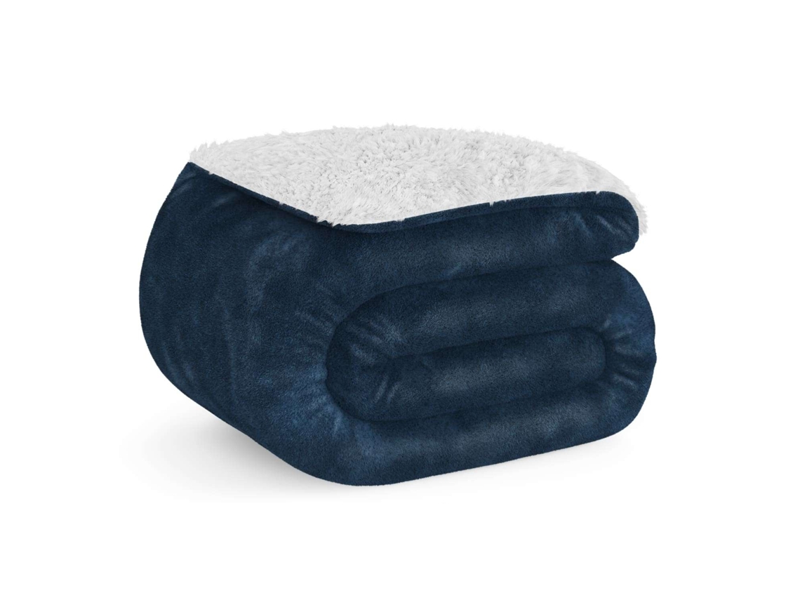 Manta Azul Marino Nalui  Grande (150x200cm), Suave, Cálida, Lavable 30º, Resistente a Arrugas. Ideal para Cama 90/105 o Sofá