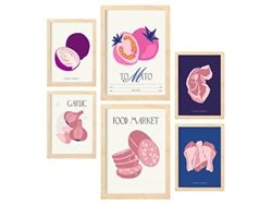 NACNIC Set De 6 Posters De Comida Y Alimentación Come Rosa Láminas De Naturaleza Y Botánica Para  Tamaños A3 & A4 Marcos Color Madera