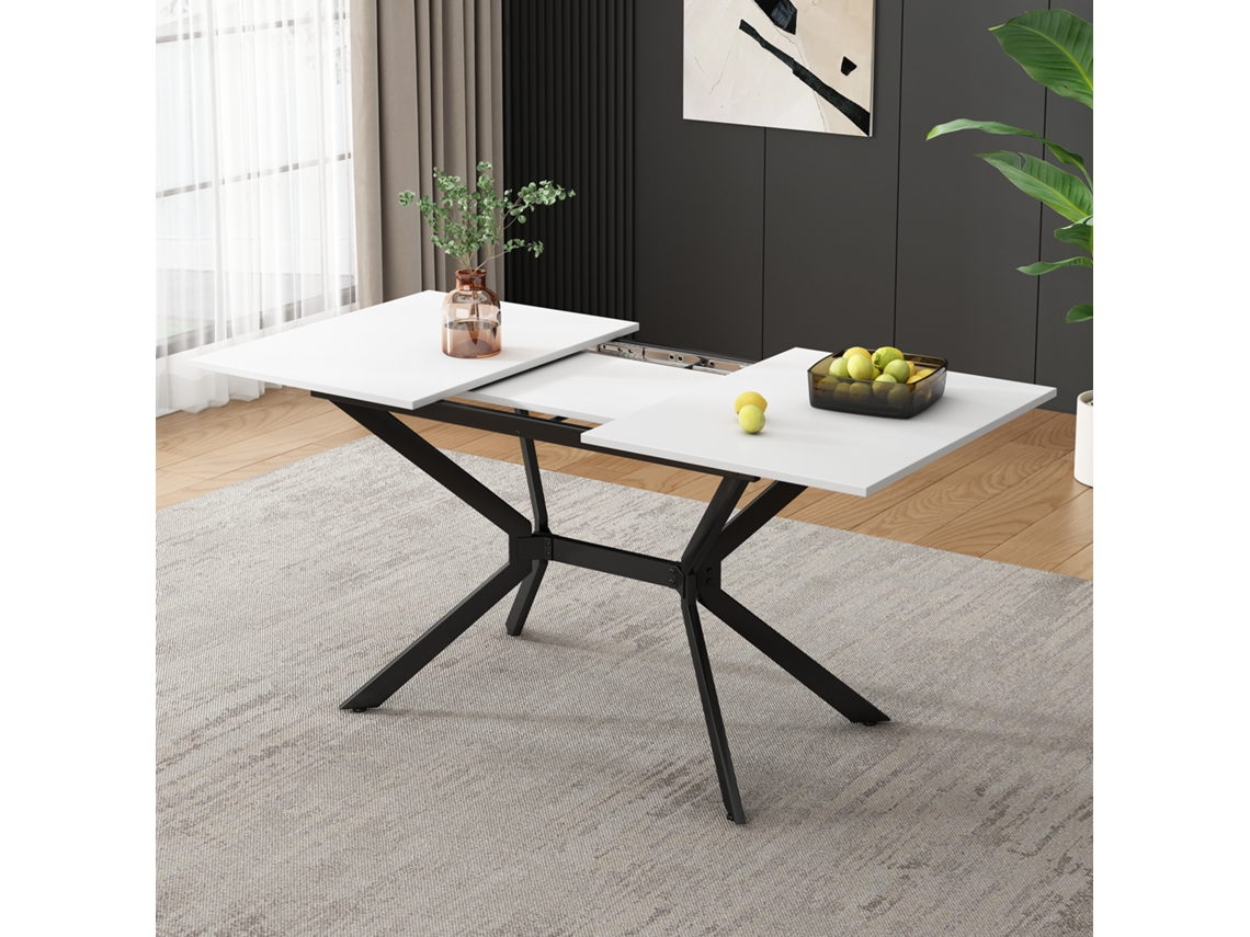 Mesa De Comedor Extensible De Color Blanco, De Medidas 120/160*80 Cm, Adecuada Para Cuatro A Seis Personas.