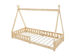 Cama infantil tipi ML-Design 200x90 cm color natural con protección anticaída y somier