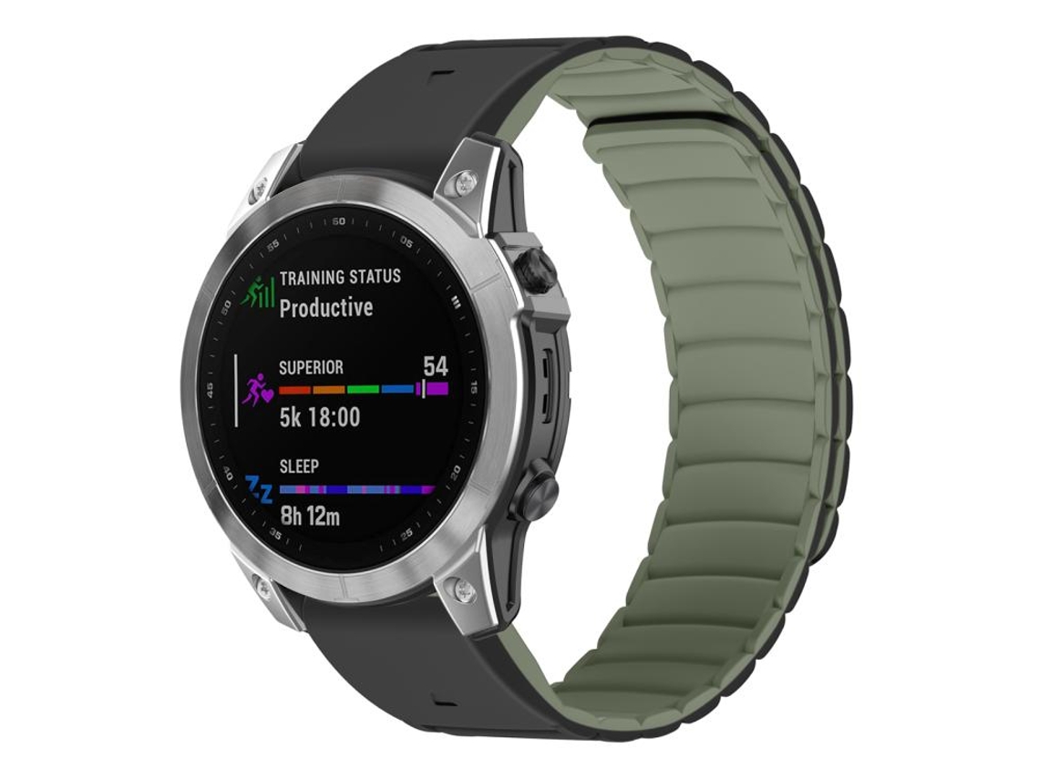 Bracelete Para Garmin (22mm) - Silicone Magnético, Liberação Rápida Preta + Verde Claro
