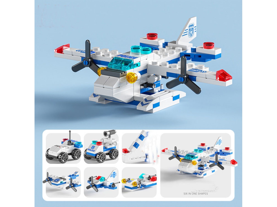 Minibloques de construcción 6 en 1: coche de policía, camión de bomberos y castillo. Kit de construcción DIY. Juguetes educativos para niños. Viewleaf