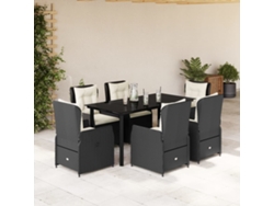 Juego de comedor de jardín de 7 piezas con cojines de mimbre negros de DKD Home Decor