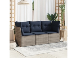 Set De Sofá De Jardín 3 Uds | Juego De Muebles De Jardín Y Cojines Ratán Sintético Gris Wsd141427